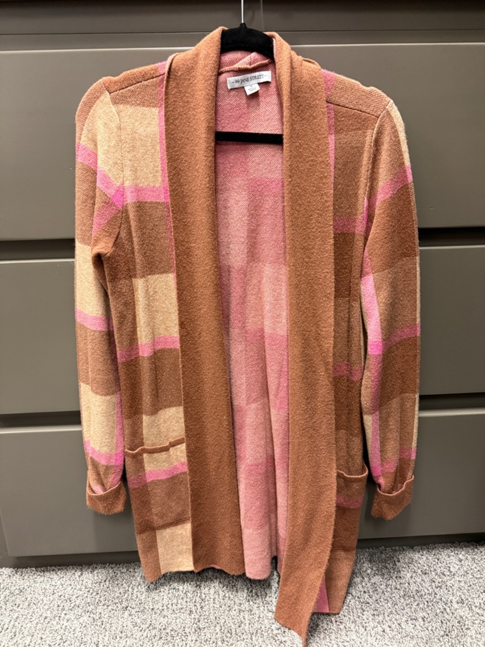 Pink & Brown Striped Open-Front Cardigan by A.N.A